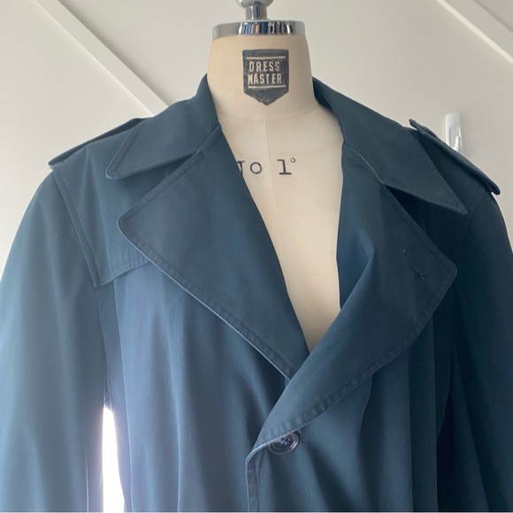 Vintage London Fog Classic Trench Coat Lined Navy w Plaid Lining (42R approx L) - Picture 4 of 13